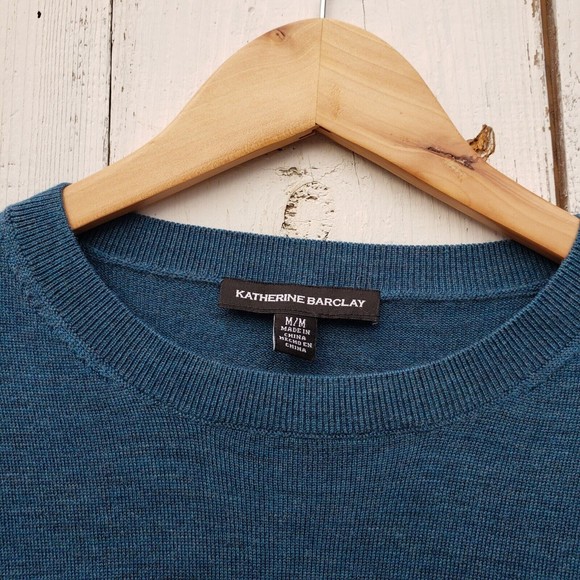 Katherine Barclay Mens Blue Merino Wool Pullover Crewneck Sweater Size M - Picture 3 of 5